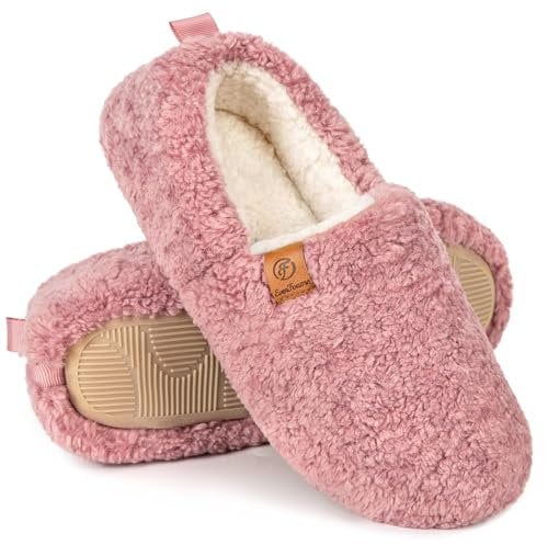 EverFoams, Pantofole da donna chiuse, pelose, morbide e comode, in shearling sintetico e memory foam, per uso in casa e in interni, rosa, 38/39 EU