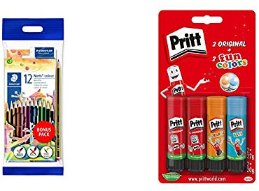 STAEDTLER Noris colour Buntstifte, 61 SET6 + Klebestift, sicherer und kinderfreundlicher Kleber 9H PTFCS
