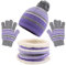 Pesaat Kinder Mütze Schal Handschuhe Set Herbst Winter Strickmütze Streifen Fleece Mützen Schals Für Mädchen Jungen (Lila)