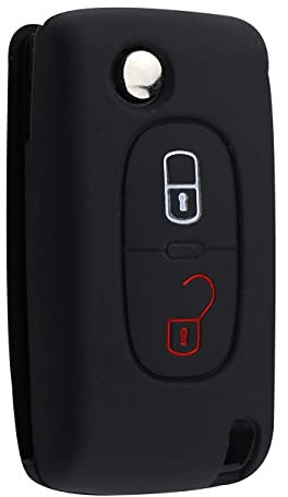 SALPIE - Coque de clé, porte-clés, compatible avec Citroën C2, C3, C4, C5, Picasso, 2 touches, Peugeot 107, 206, 207, 307, 308, 406, 407, télécommande (noir, coque en silicone)