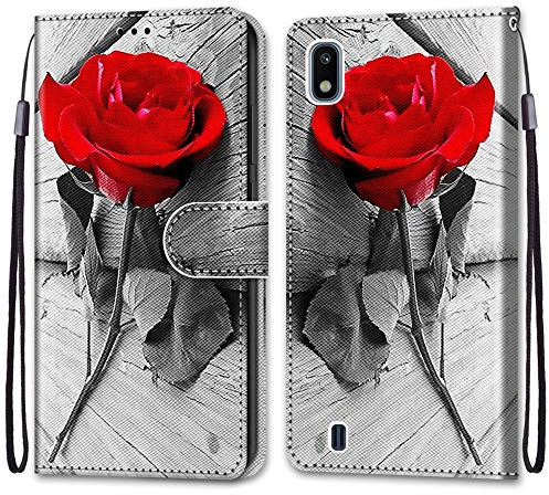 Mo-Somnus Kompatibel mit Samsung Galaxy A10 Hülle, Leder Handyhülle mit Kartenfach Geld Slot Ständer PU Ledertasche TPU Bumper Flip Brieftasche Magnetische Schutzhülle Case Etui (Rose)
