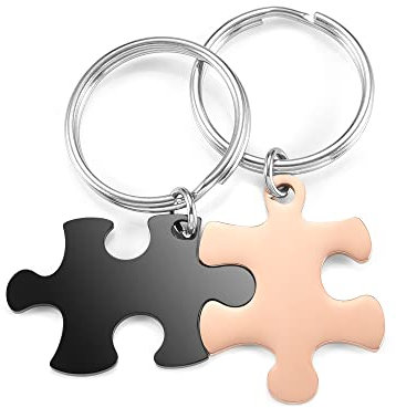 PiercingJak Schlüsselanhänger Puzzle Yin Yang Anhänger Liebe Freundschaft Schmuck Geschenke für Partner BFF Familie, Schwarz Rosegold Edelstahl