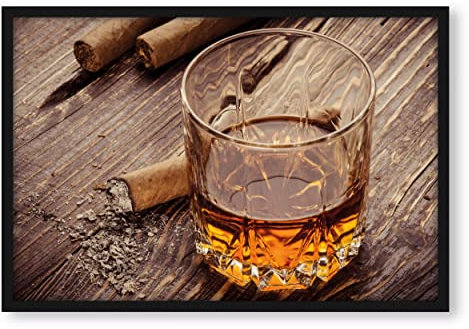 Pixxprint Whiskey und Zigarren, Poster im Bilderrahmen, Format: 55x40cm, Kunstdruck gerahmt
