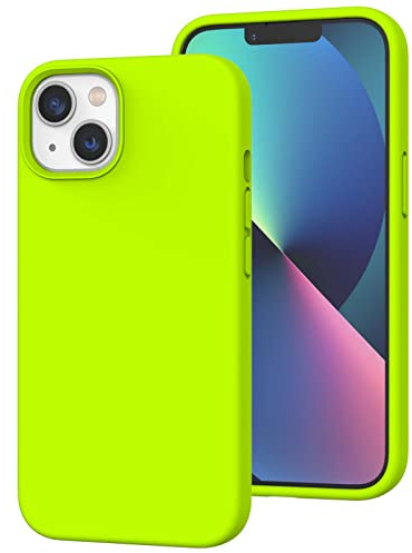 K TOMOTO Coque Silicone Liquide Compatible avec iPhone 13 6,1, Vert Fluo | IPhone Téléphone Case[Doux Au Toucher][Antichoc, Protection Contre, Les Chutes, Anti-Traces] avec Doublure en Microfibre