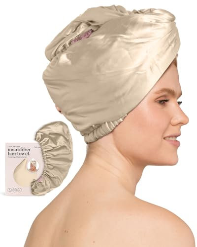 Kitsch Satin-Satin-Schnell trocknendes Haarhandtuch für Frauen, saugfähiges Haarwickel-Handtuch für nasses Haar, Haar-Turban-Handtuch, Haar-Accessoires (Champagner)