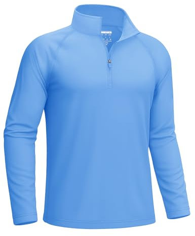 KEFITEVD Mens Summer Long Sleeve Tops UV Protection Outdoor Shirt UPF 50+ Zip Tops with Stand Collar,Waterfall Blue,2XL