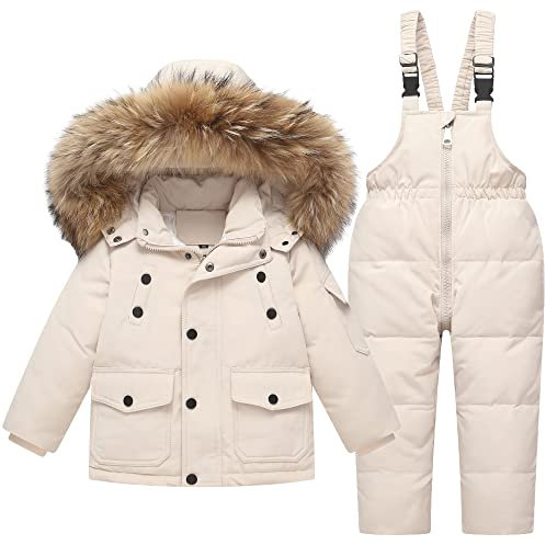 Tuta da Neve per Bambino - Piumino con Cappuccio + Pantaloni da Sci, 2 Pezzi Tuta da Sci Bambino Completo da Neve Caldo Invernale Salopette e Giacca, 3-4 Anni