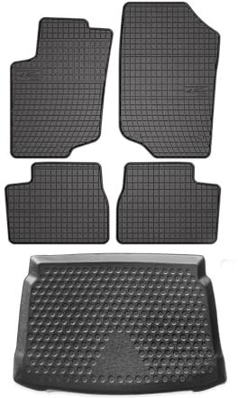 OMAC Fußmatten & Kofferraumwanne Set kompatibel mit Peugeot 207 Schrägheck 2006-2012 Gummi 5X