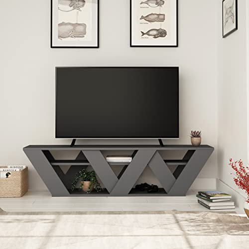 HOCUS PICUS Modern TV Stand for up to 65-inch TVs, Tv Stand Media Unit, Tv Console, 2 Tiers Unit Component for Storage Shelf for Living Room, Bedroom etc. with Multi Colour Option (Anthracite)