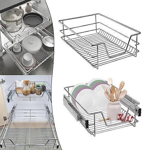 YARDIN 2 Stück Teleskopschublade Küchen Organizer Schrankauszug Küchenschublade, Küchenschrank Regal Einsatz Schlafzimmerschublade Schrankkörbe für Schlafzimmerschränke mit Schienensystem, 40cm