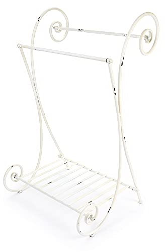 NUVOLE DI STOFFA Porta Asciugamani Bagno da Terra Bianco con Fiocco in Metallo Vintage Effetto Anticato, Shabby Chic