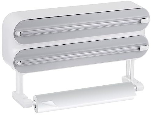 sourcing map 3 in 1 14x2.6 Plastic Wrap Dispenser with Cutter and Magnetic Bottom, Suitable for Tin Foil, Plastic Cling Wrap, Aluminum Foil - Gray