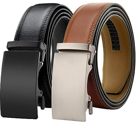 Chaberlu Automatik gürtel herren 2 Stücke, Ledergürtel Ratsche Automatikschließe Business Anzug Gürtel Verstellbarer Leder Gürtel für, Breit 35mm Breit mit Geschenkbox
