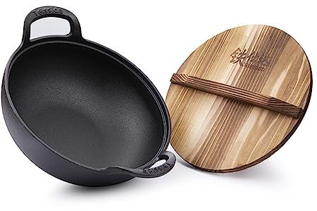 GOUDE Pentola in ghisa da 20 cm Pentola wok non rivestita e antiaderente Pentola da cucina Pentola in ghisa Padella Pentole Wok Padella Padella