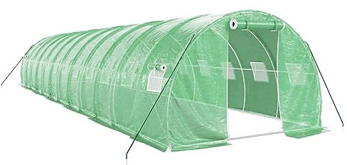 vidaXL Gewächshaus, Foliengewächshaus mit Stahlrahmen, Tomatengewächshaus mit Reißverschlusstür Fenstern, Treibhaus Folientunnel Frühbeet, Grün 36m² 12x3x2m