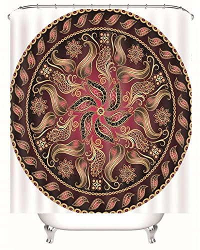 Skcess Duschvorhang Eckdusche Bunt, Polyester Duschvorhang Wasserdicht Rundes Blumenmuster Anti Schimmel Duschvorhang 165x180CM