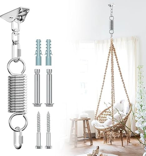 Eulenke Deckenhaken Hängesessel Schwingfeder 400 KG - 360° Drehbar Deckenhalterung - Aufhängung Haken mit 2 Karabinerhaken, Schaukelhaken für Boxsack, Hängematte, Trapeze, Yoga
