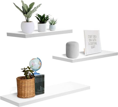 Gio Arreda set di 3 Mensole da Parete Galleggianti, Mensola da Muro a Scomparsa, Scaffali in Legno MDF, per Cucina, Bagno, Soggiorno (bianca)