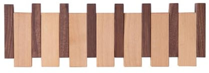 Monivi Solid Wood Piano Key Coat Rack, Wall-Mounted Coat Hooks Rack with 4/6/8 Flip-Down Hooks, Beech & Black Walnut Rack, for Entryway, Living Room, Bedroom (6 Hooks(44x15x3.5cm))