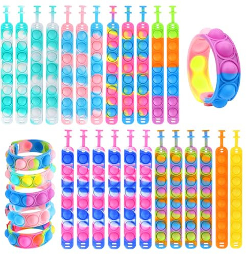 MXTIMWAN 24 Pezzi Braccialetto Pop Giocattoli, Braccialetti Pop it Fidget Toys, Fidget Toys Antistress Push e Pop Bubble Sensory Fidget Toy per Bambini Adulti Ansia Sensory Braccialetti
