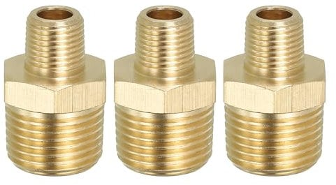 PATIKIL Solid Brass Hex Nipple Pipe Fitting Thread Adapter, 3 Pack 3/8 NPT x 1/8 NPT Male Water Line Connectors Couplings