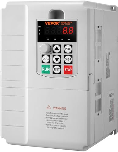 VEVOR Variateur de Fréquence 7,5 kW Convertisseur de Fréquence 10 CV 34 A 0-400 Hz VFD avec Entrée Monophasé, Sortie Triphasé, Contrôle de Vitesse, Refroidissement Rapide, pour Moteurs de Machine