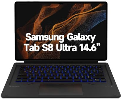 Dexnor Keyboard Case for Samsung Galaxy Tab S8 Ultra 14.6 Inch - Magnetic Detachable Book Cover With Multi-Touch Trackpad, Backlit Keys, S Pen Holder, UK Layout - Black