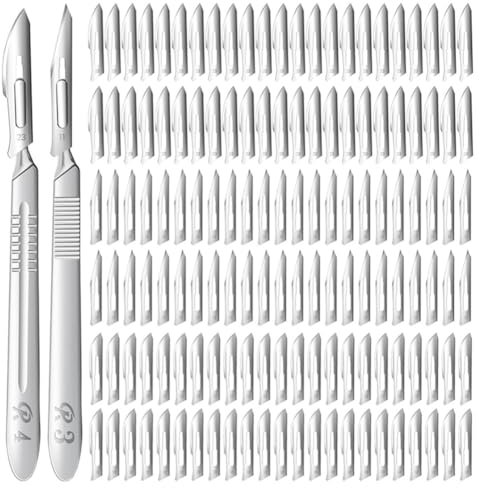 Simpls 150 Stück Skalpellklingen 10 11 23 Skalpelle Chirurgische Sterile Klingen mit 10 Stück Einwegklingen Einfache Installation Einfach zu Verwenden