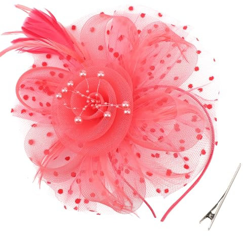 DRESHOW Fascinator Hüte für Damen Pillbox Hut mit Schleier Stirnband und Einer Gegabelten Clip Tea Party Kopfbedeckung
