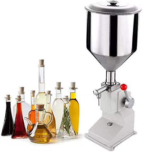 Flüssigpasten-Füllmaschine, 5–50 ml Pastenflaschen-Füllmaschine aus Edelstahl, manuelle Befüllung, 10 l Trichterkapazität, für Paste und Flüssigkeit, Wasser, kosmetische Creme, Shampoo, Lipgloss
