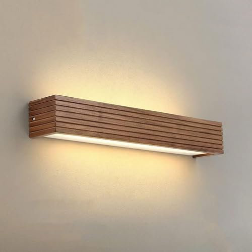 Lampada da specchio rustica in legno lungo, applique da parete, colore noce, V-intage, a LED, lampada da parete Compatible with bagno, barra luminosa su specchio, Compatible with camera da letto, sogg