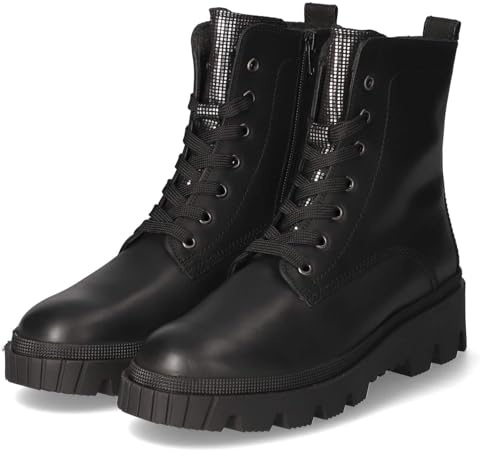 Gabor Damen Combat Boots, Frauen Stiefeletten,Best Fitting,gefüttert,Bootee,Booties,halbstiefel,Kurzstiefel,schwarz/Silber,37.5 EU / 4.5 UK