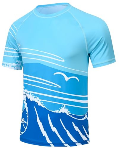 Huayuzh Uv Shirt Herren Rashguard Badeshirts UPF 50+ Schnelltrocknend Leicht Atmungsaktiv Surfen Wandern Schwimm Tshirt Surfen Meer M