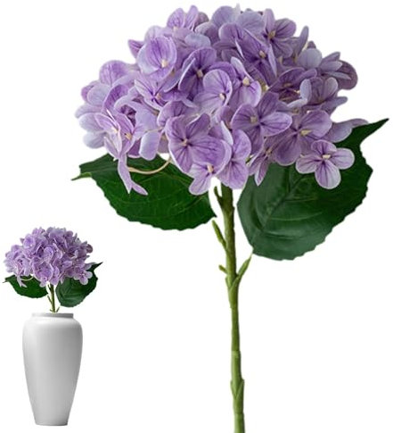 Lesunbak Künstliche Blume Hortensie, Hortensien Kunstblumen Länge 45cm, Getrocknete Hortensien, Kunstblumen Wie Echt Deko Seidenblumen, Kunstblumen Für Hochzeit Home Par Tisch Küche Büro Deko Lila