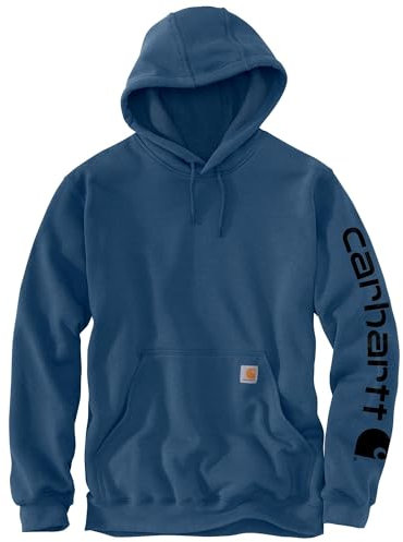 Carhartt Men's Loose Fit Midweight Logo Sleeve Graphic Sweatshirt, Deep Ocean Heather, M