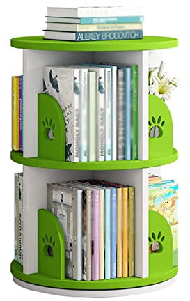 WJHOUSE Drehbares Bücherregal für Librería, Eckbücherregal mit 360-Grad-Anzeige für kleine Räume, grünes Bärentatzenmuster, bodenstehendes Bücherregal, Lagerregal für Zuhause, Estantería