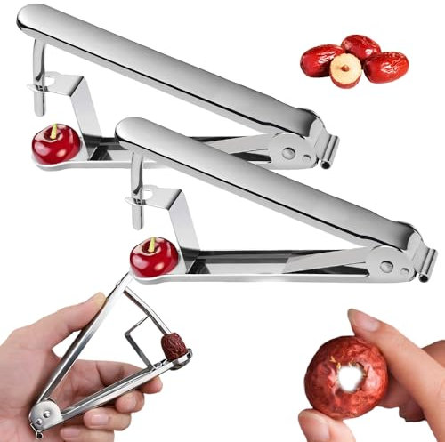 Cherry Pitter, 2024 Neuestes Kirschentkerner mit Edelstahl Stange, Edelstahl Kirsche Entkerner Entsteinen Cherry Stoner von Kirschen, Datteln, Litschis für Kuchen süße Snacks (2)