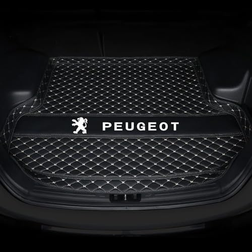 WHDPPP Auto Leder Kofferraummatte für Peugeot 5008 7seats 2017-2023 | Maßgeschneiderte Kofferraumwanne mit Erhöhten Kanten | Allwetter Kofferraum Schutzmatte Laderaumwanne,Black Beige