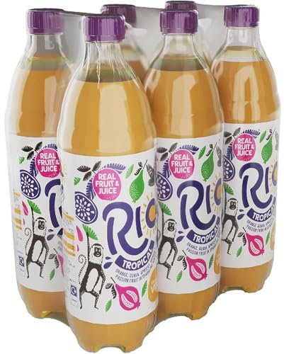 Rio Tropical Original Fizzy Drinks 1.5l | 6 Soft Drink Pack with Real Orange, Apricot, Mango, Passion Fruit and Guava Juice Flavours | Lightly Sparkling Water Bottles of Pop with Vitamin C | 6x1.5l