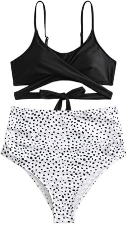 Maillots De Bain Maternité Deux Pièce Femme Chic Vintage Push Up Sexy Enceinte Maillot De Bain Grossesse Ensemble Vêtements De Plage Vacances (Black, S)