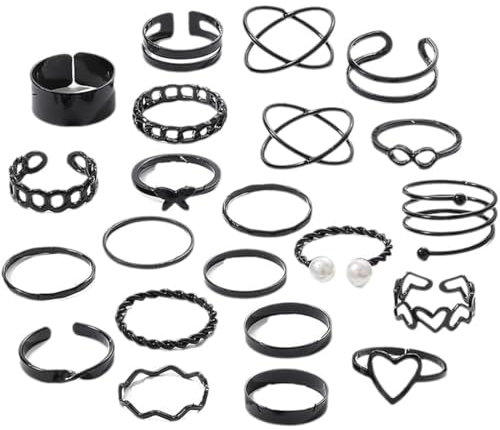 XBFOCNH 22 Stück Vintage Schwarz Knuckle Ringe Set Boho Schmetterlings Schlange Fingerringe für Frauen und Mädchen Silberne Midi Ringe