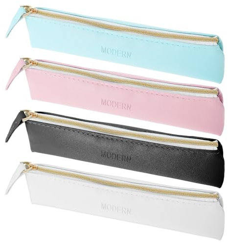 oruola 4 Stück Leder Federmäppchen,Kleine Federmäppchen,Wasserdicht Stiftebox mit Metall Reißverschluss,Kleine Bleistifttasch,Federmäppchen aus Leder für Schule Universität(Schwarz,Weiß,Blau,Rosa)