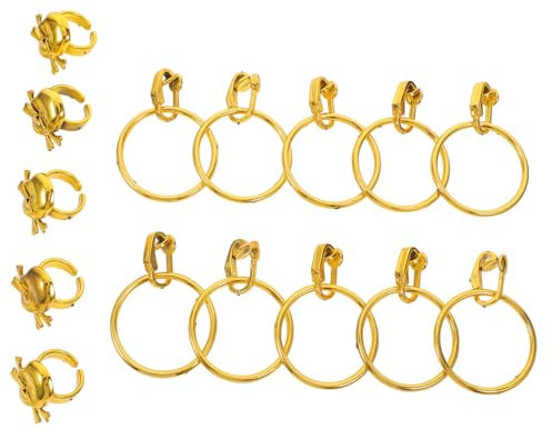 LALADEFIEE Unique Pirate Skull Earring Clip Ring Set Plastic Halloween Costumes Accessories Gold Plated Novel Jewelry for Adults and Boys and Girls