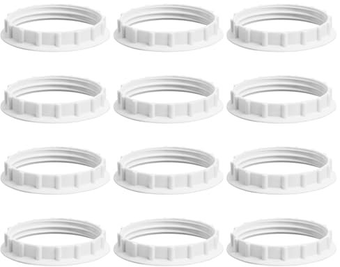LEIBOCHAO 12 Piezas Anillo Reductor de Pantalla de Lámpara de Plástico Blanco E27 40MM, Accesorios de Pantalla Convertidor de Placa de Anillo, para Lámpara de Escritorio, Luces de Techo