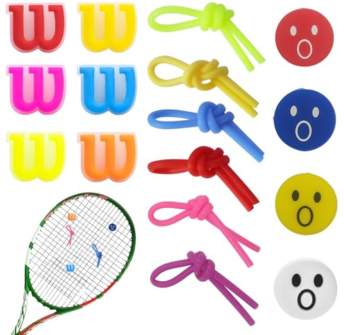 SNONESIY 16Pcs Tennis Dämpfer Lustig Vibrationsdämpfer Tennisschläger Dämpfer Tennisschläger Silikon Tennis Vibrationsdämpfer Buchstaben Emoji Tennisschläger Knoten Effiziente Stoßdämpfung