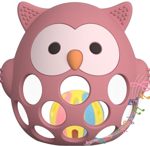 Greifball Für Babys-Montessori Spielzeug Zahnungshilfe Baby -BPA Frei Beißspielzeug Baby Geschenk Für Babys Von 3-18 Monate (rosa-C, Eule)