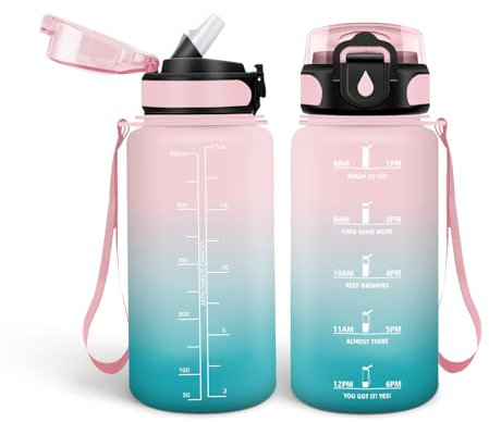 HoneyHolly Botella Agua, 500 ml con Pajita, Botella de Agua, Prueba de Fugas, Botella Agua Niños Colegio, Libre de BPA, Cantimplora para Niños, Deporte, Running, Gimnasio, Bicicleta