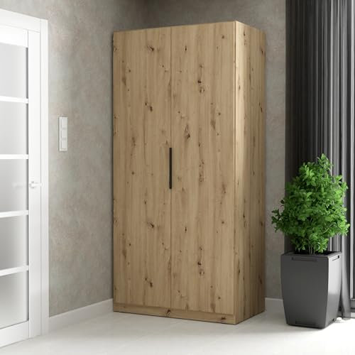 FORTE CADIXO Kleiderschrank 100, 2-türiger Drehtürenschrank, Holzwerkstoff, Artisan Eiche Dekor, 100,9 cm breit, 212,9 cm hoch, 58,9 cm tief