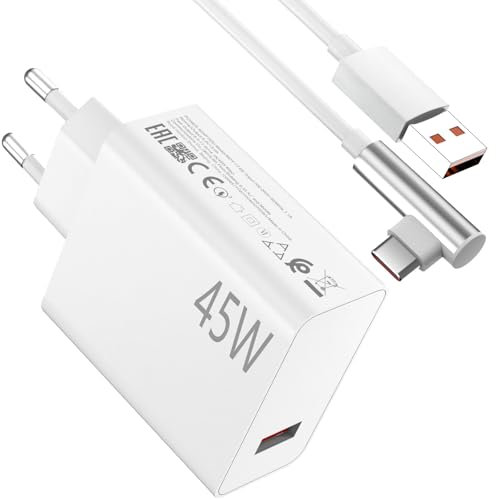 Cargador 45W y 1Metro Cable USB C 90° Grados para Xiaomi Redmi Note 14 Pro 5G Carga Turbo Adaptador de Cargador con Cable Tipo C 6A Rapida Carga para Xiaomi Poco X7 M7 Pro M6 Mi Pad 7 6 5 Redmi K80Pro