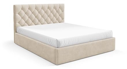 FURNISTAR Polsterbett BEA IV mit Bettkasten, Bett 140x200, Doppelbett mit Stauraum und Lattenrost, Boxspringbett-Optik, Hotelbett, ohne Matratze, Schlafzimmer - Creme